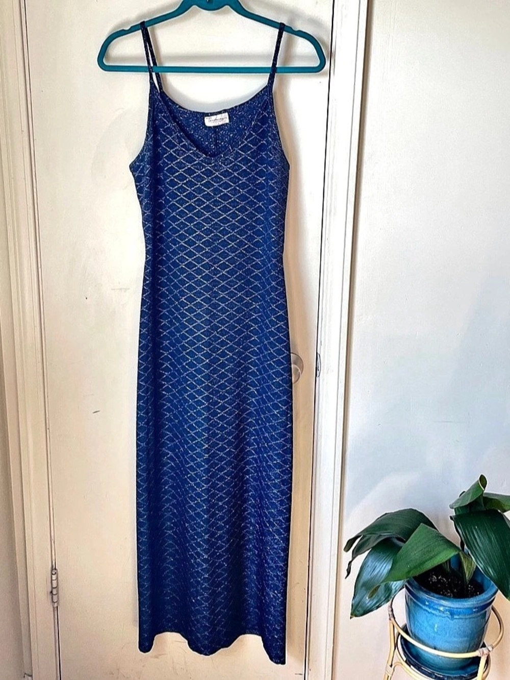 Vintage 90's Y2K Tendency blue glitter maxi dress size medium or large